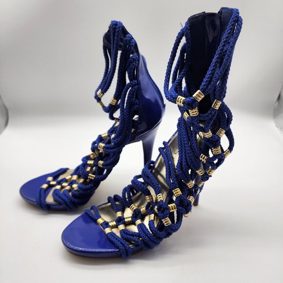 Bebe Cadee Heels Women's Size 9 Blue Zip Rope Straps - Picture 1 of 7